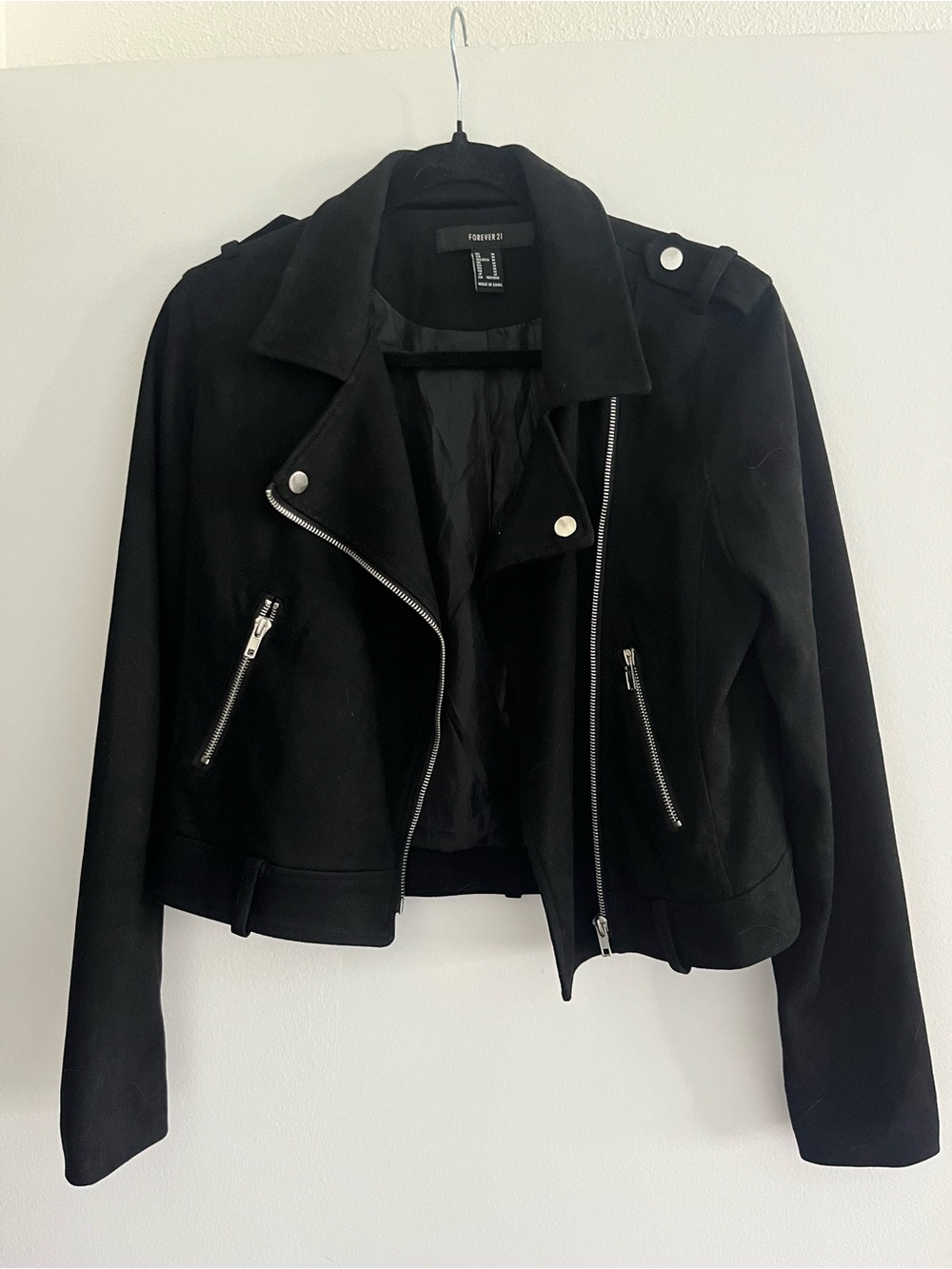 Forever 21 Black Moto-Style Suede Feel Jacket